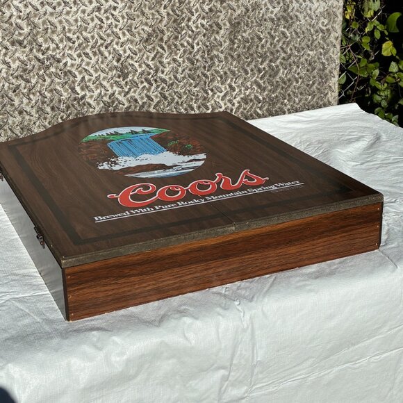 Coors Beer Wood Dartboard Wooden Cabinet Game Room Bar Pub Mancave - Picture 8 of 9